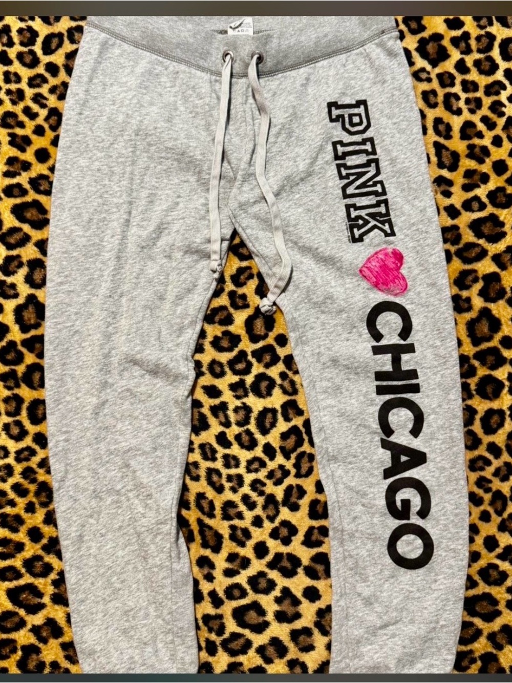 PINK Victoria's Secret Gray Joggers with Pink Heart & Black Lettering